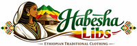 Logo of Habesha Libs with an illustration of a woman and traditional clothing design on a white background.
